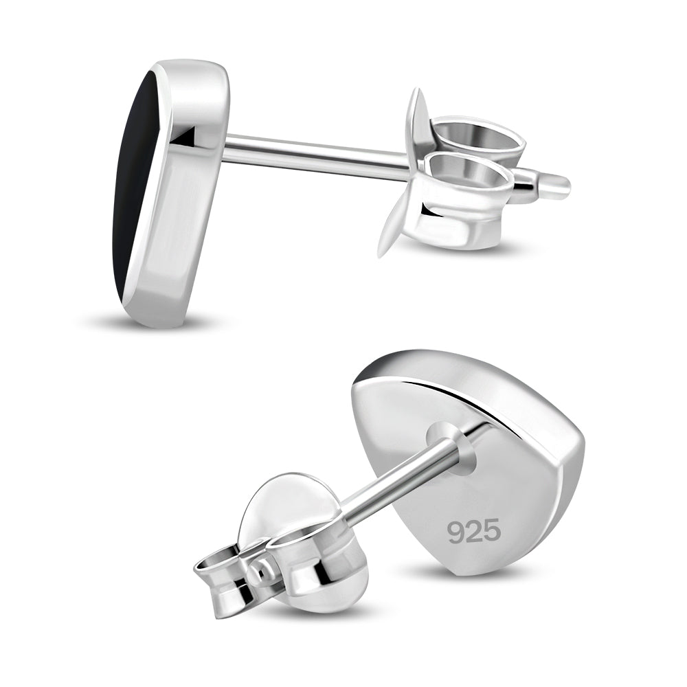 9,00 mm | Pendientes de botón de plata con triángulo de Reuleaux de ónice negro