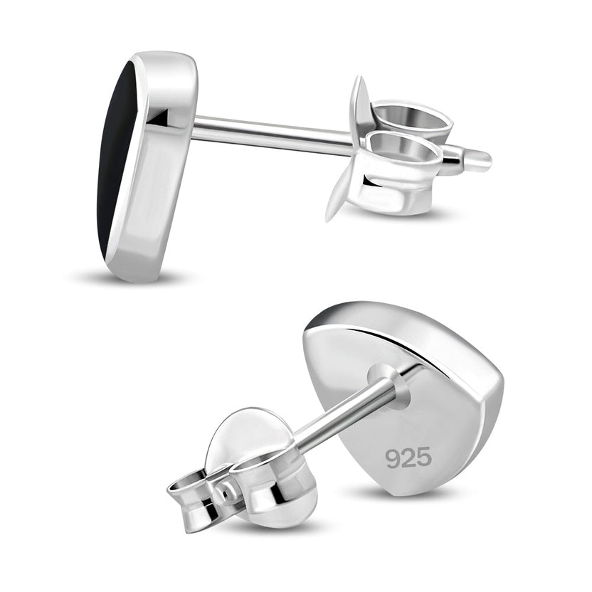 9,00 mm | Pendientes de botón de plata con triángulo de Reuleaux de ónice negro