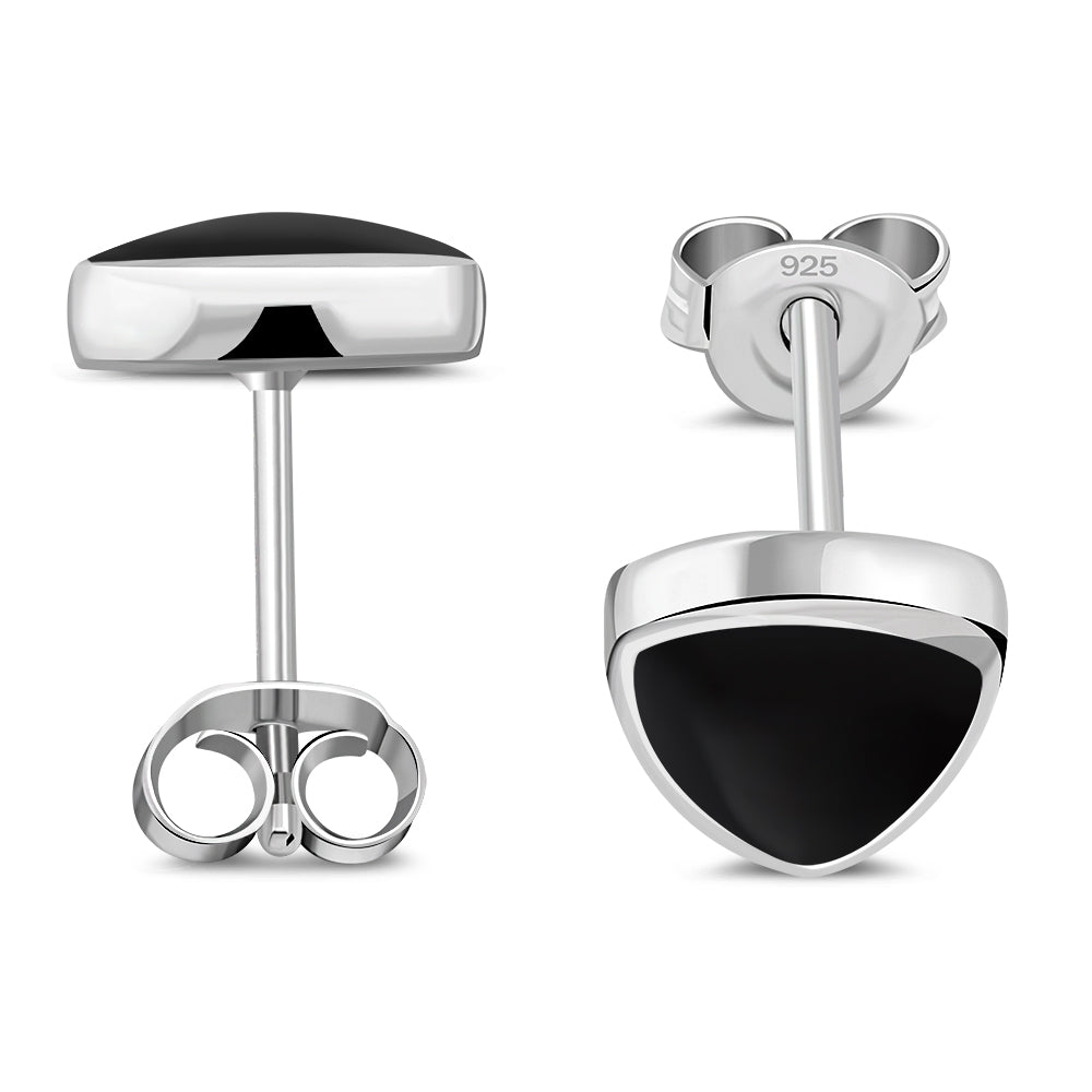9,00 mm | Pendientes de botón de plata con triángulo de Reuleaux de ónice negro