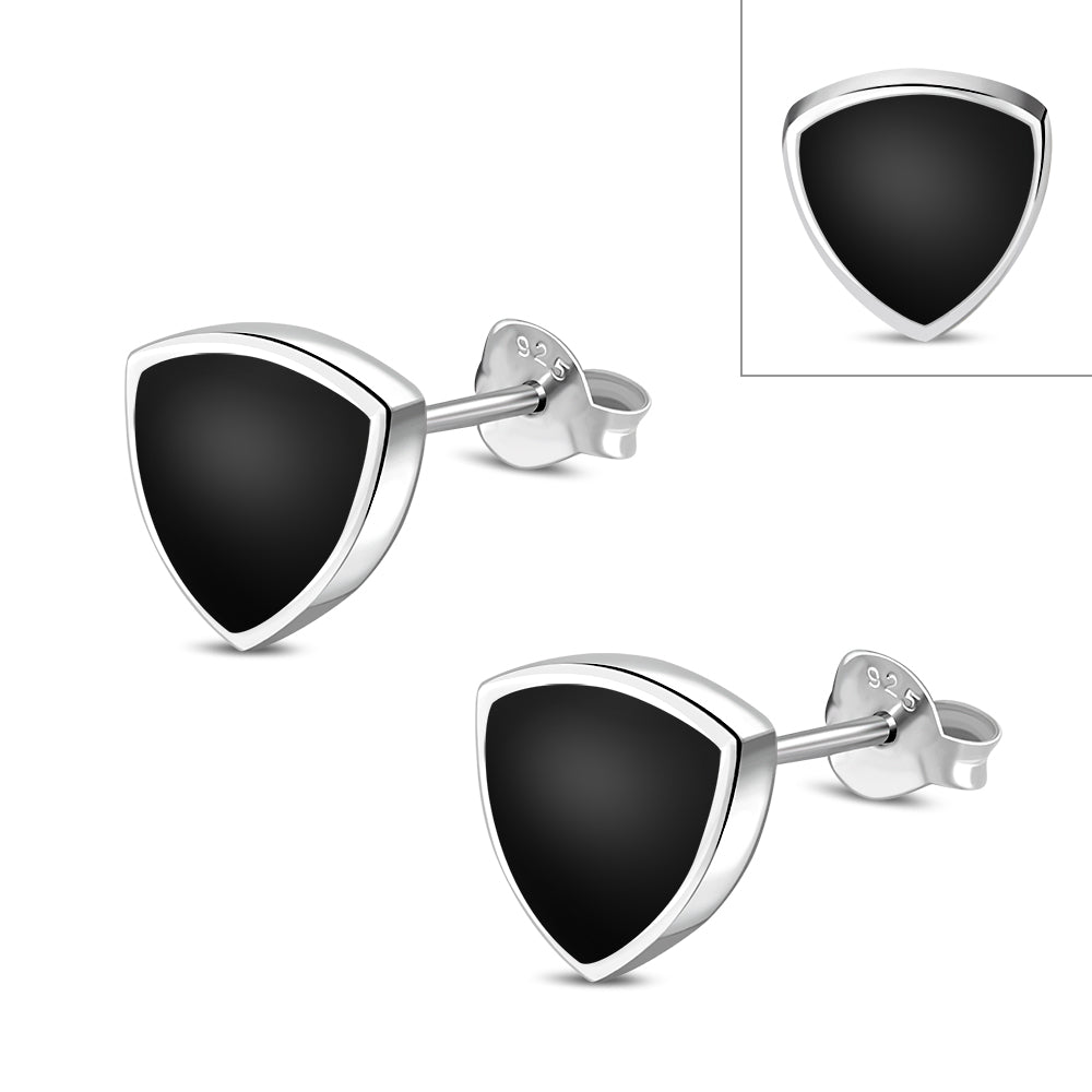 9,00 mm | Pendientes de botón de plata con triángulo de Reuleaux de ónice negro