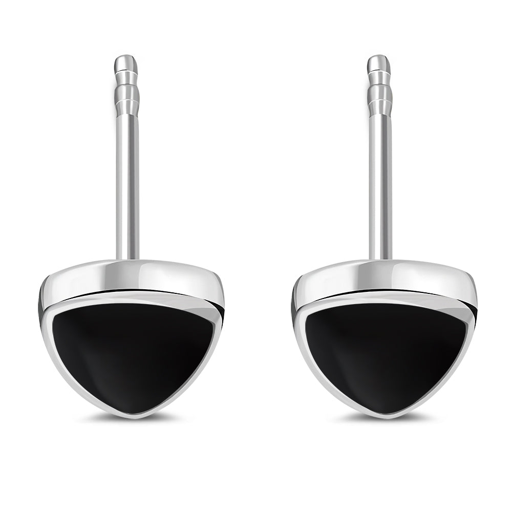 9,00 mm | Pendientes de botón de plata con triángulo de Reuleaux de ónice negro
