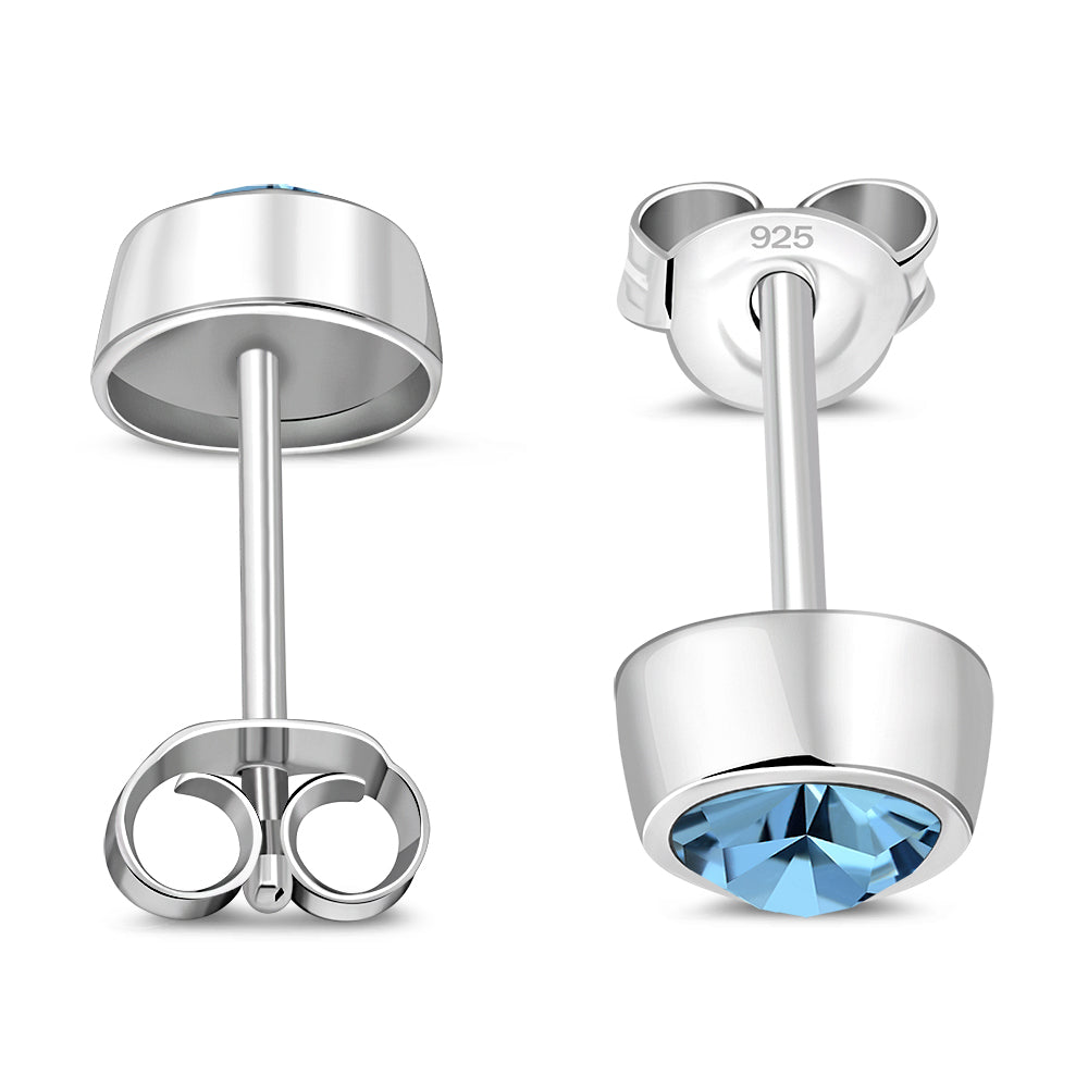 Light Blue CZ Round Sterling Silver Stud Earrings  - UPDATE