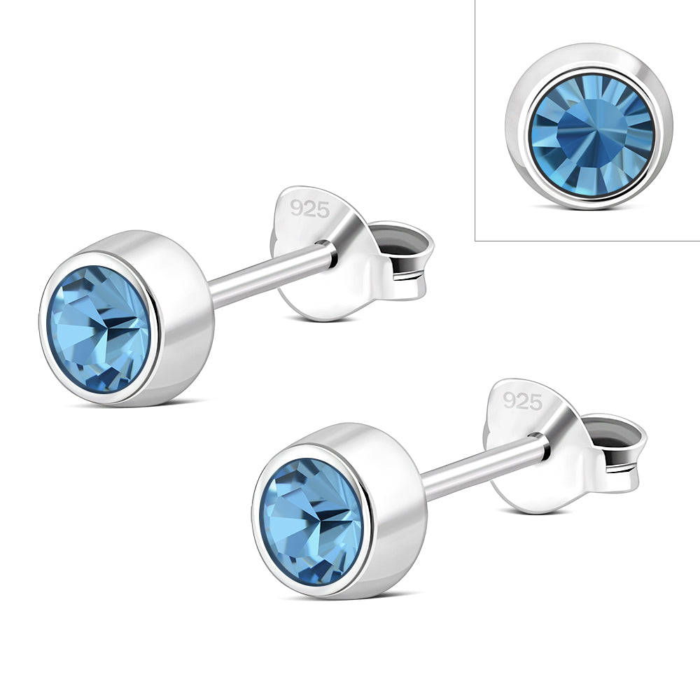 Light Blue CZ Round Sterling Silver Stud Earrings  - UPDATE