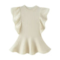 Casual wave edge decoration round neck knitted sweater top for women