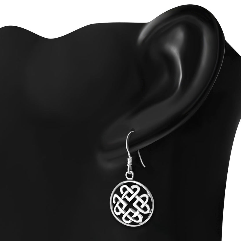 Pendientes de plata maciza con nudo celta redondo