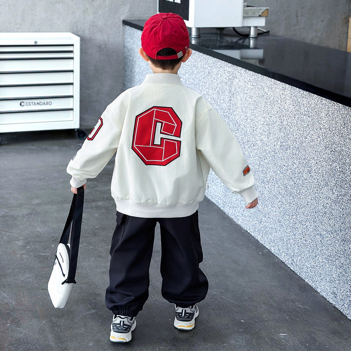 Kids Boys Girls White Baseball Style Jacket