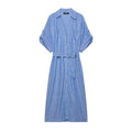 Women's Short sleeved Dress with Linen Blended Belt