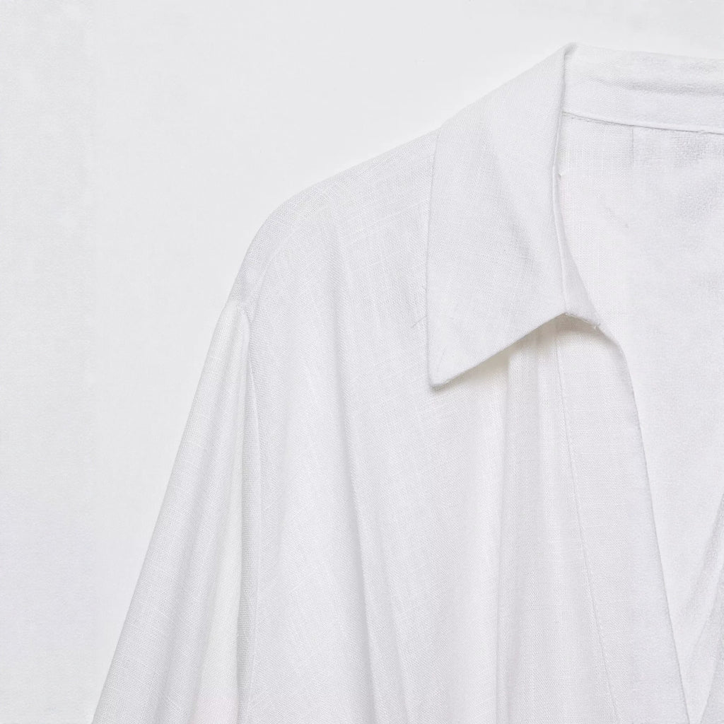 Camisa de manga larga de mezcla de lino para mujer Pong hem