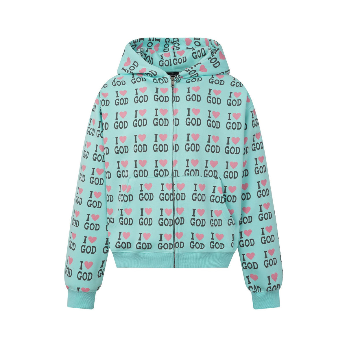 Sweat-shirt zippé à capuche avec imprimé cœurs et lettres sur toute la surface