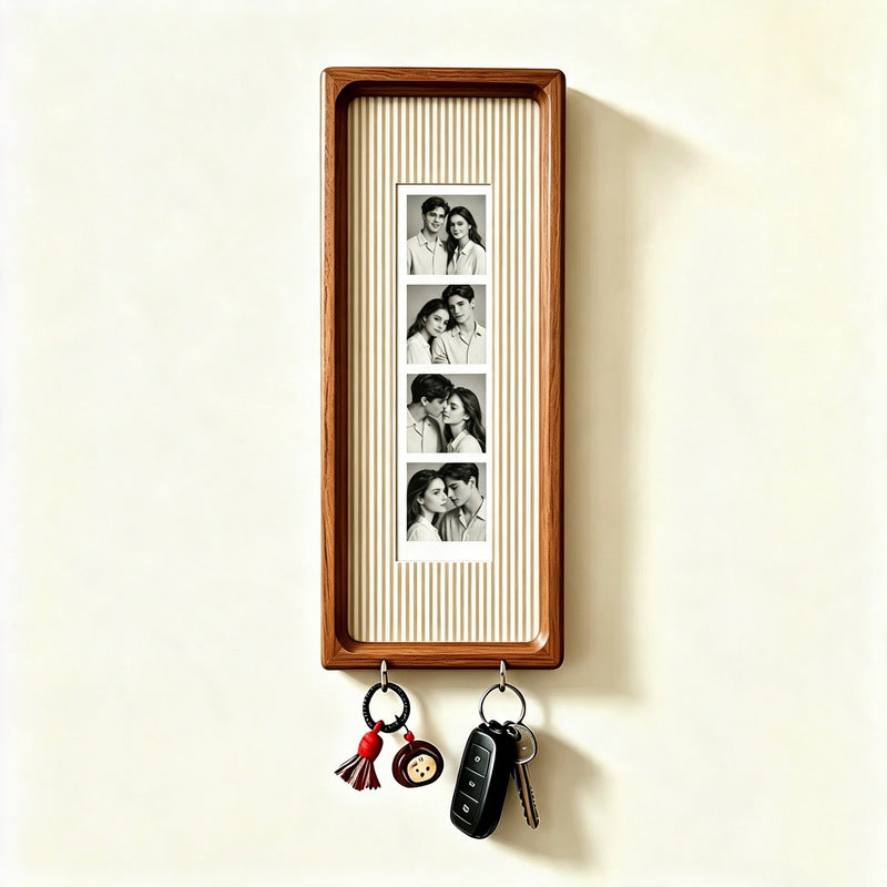 Cadre photo en bois pour couple avec porte-clés – Cadre photo mural, porte-clés à rayures vintage, cadeau d'anniversaire