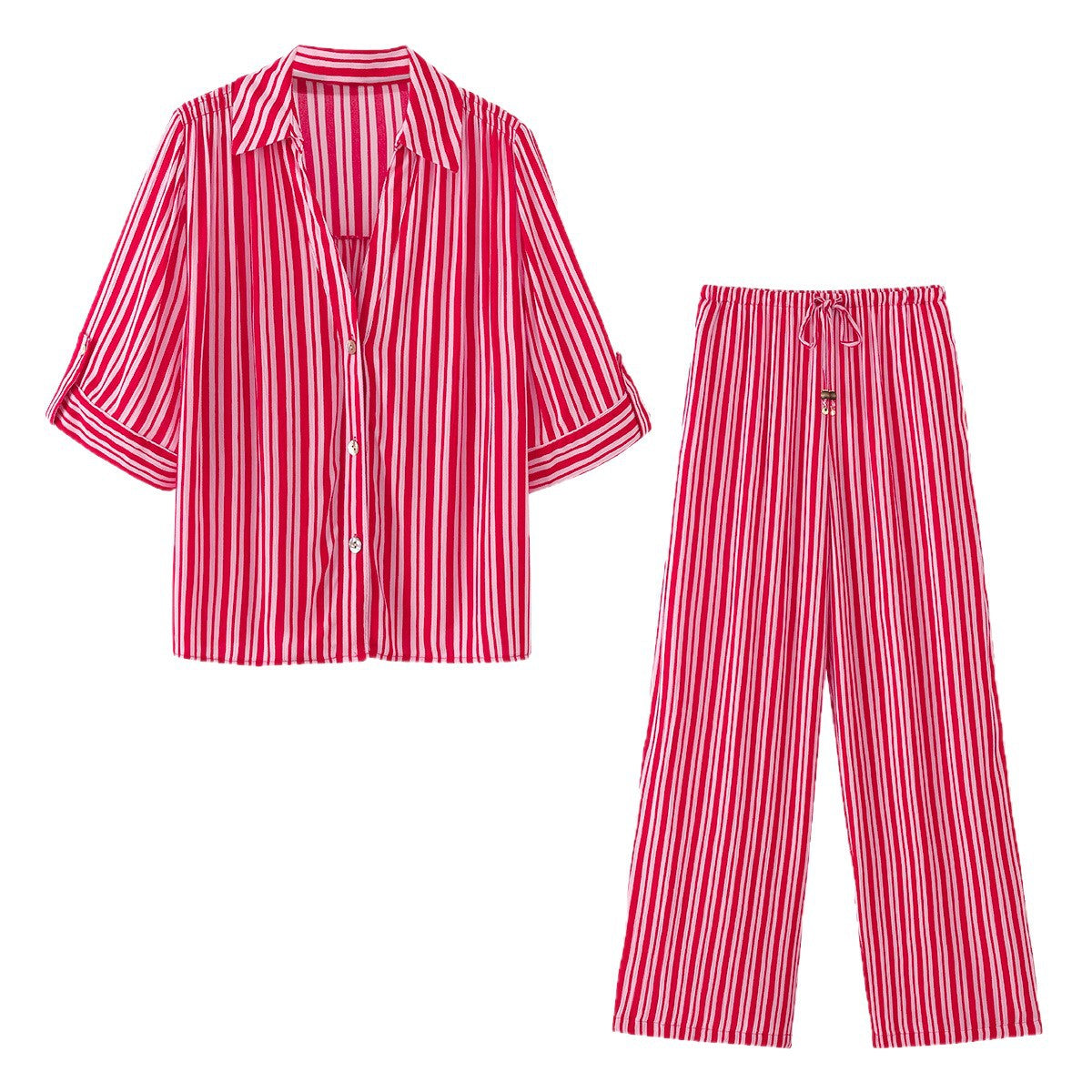 Ensemble chemise à manches courtes avec bordure roulottée et pantalon long pour femme