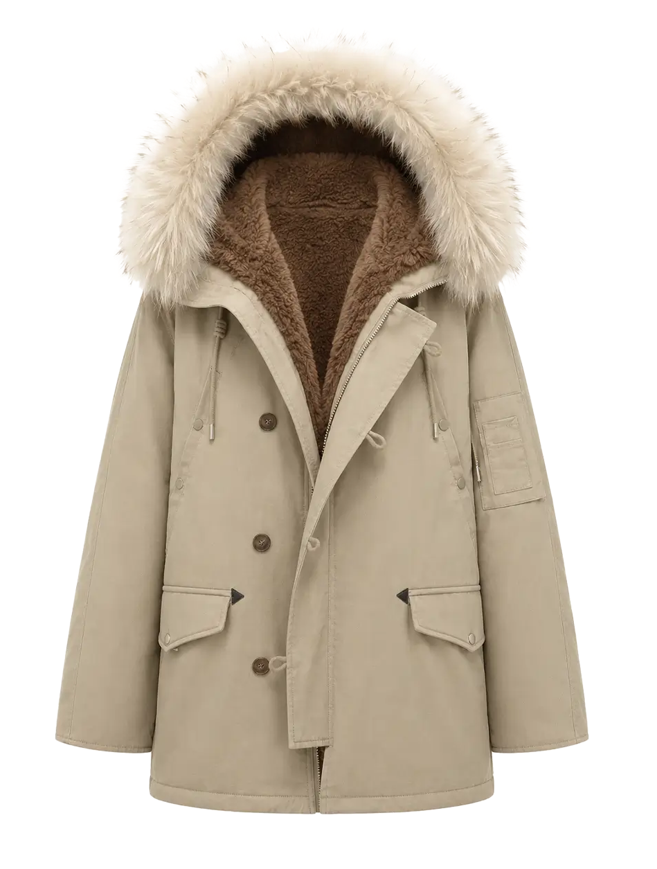Fireladyfur Women's Shearling Lined Down Parka With Raccoon Fur Collar Hood"Coastal Highway II"