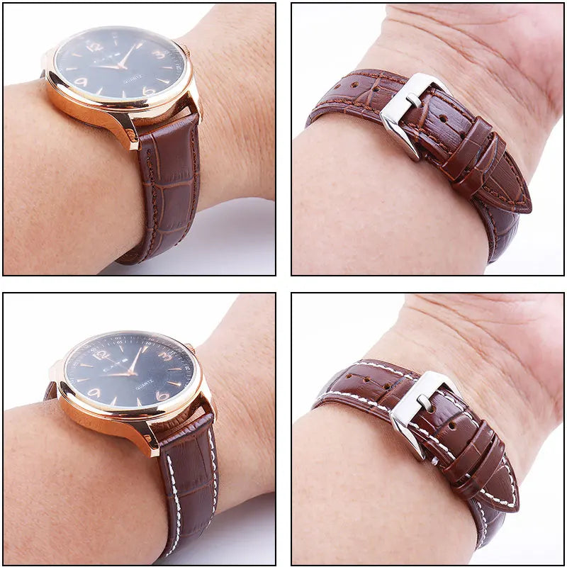 UTHAI Z20 Watchband Crocodile Pattern Strap 14mm 16mm 18mm 20mm 22mm 24mm Silver Metal Buckle Clasp Women Men Watch Band