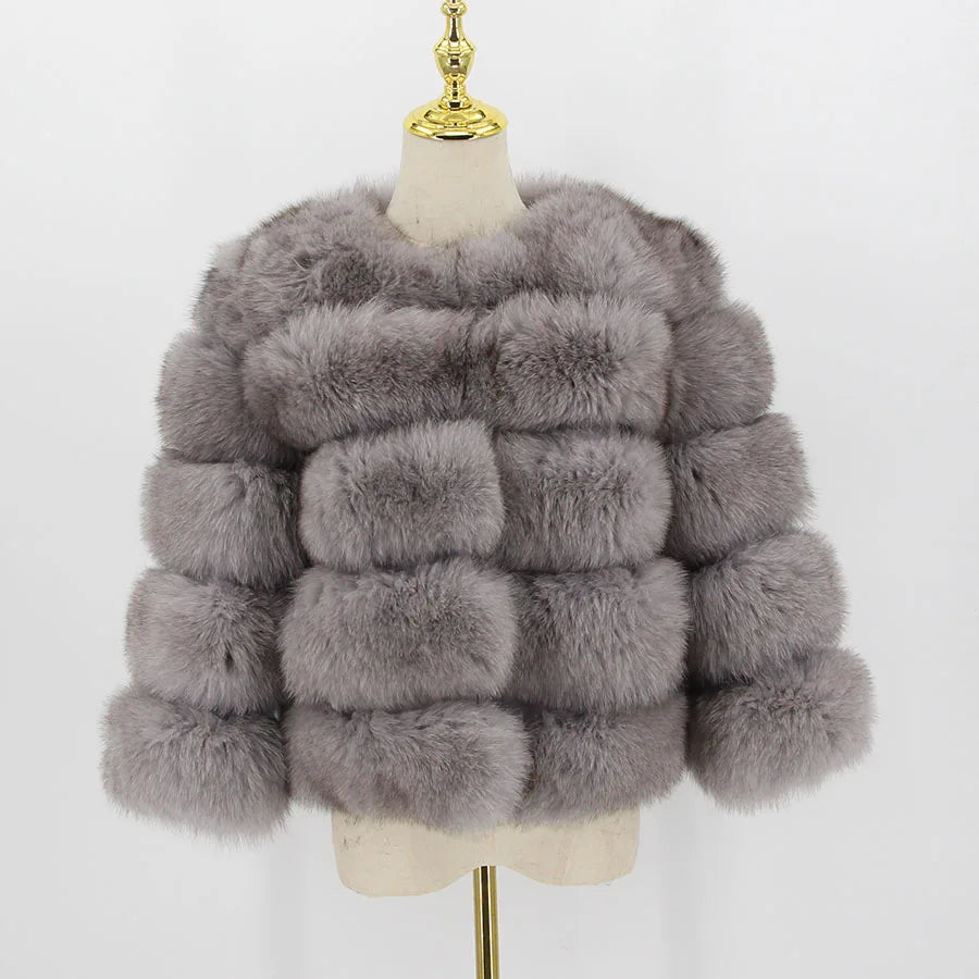 Pink Java QC1801 FREE SHIPPING Real Fox Fur Coat Women Winter Thick Fur Jacket Short Fur Coat Wholesale Genuine Fox Short Sleeve