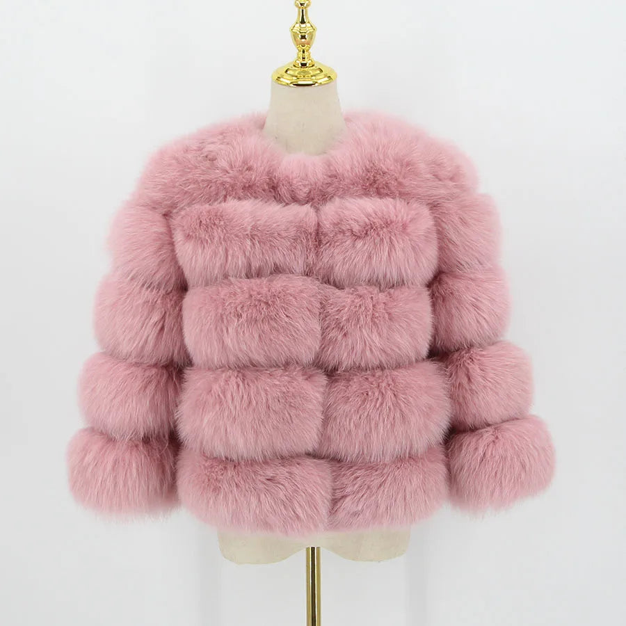 Pink Java QC1801 FREE SHIPPING Real Fox Fur Coat Women Winter Thick Fur Jacket Short Fur Coat Wholesale Genuine Fox Short Sleeve