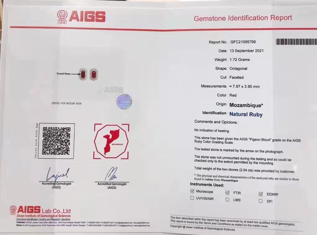 Pendientes de rubí sangre de pichón sin tratamiento térmico a buen precio, joyería con certificado AIGS, pendientes de botón de rubí sangre de pichón de 2.54ct sin tratamiento térmico