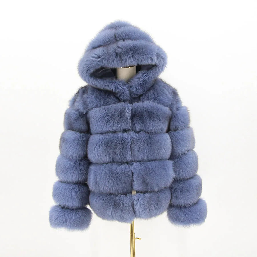 Pink Java QC8143 New Arrival Women Coat Winter Real Fox Fur Coats Hood Jacket Natural Fur Clothes Hot Sale High Quality