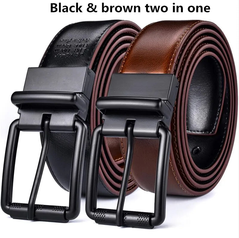 1Pcs Men's Leather Reversible Belt Roller Buckle 34mm Wide 1 Reverse for 2 Colors Suitable for Pairing Casual Jean