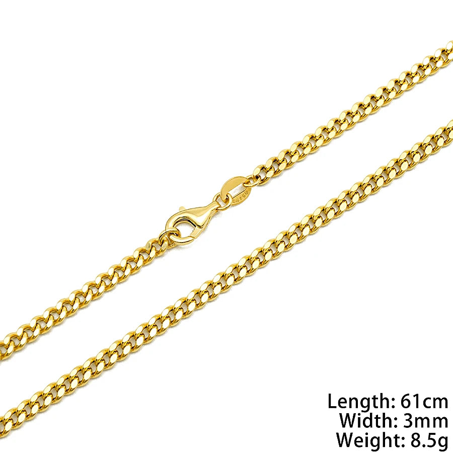 Genuine Solid Gold Chain 3mm Au750 Real Solid Gold Necklace 18K Pure Gold Chain for Men Curb Cuban LinkChains Wholesale