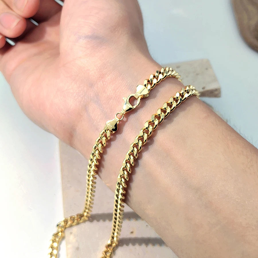Collar de hombre de oro sólido de 18k, 5.2mm de grosor, diseño cubano hueco AU750, resistente al deslustre e impermeable, joyería de moda para hombre