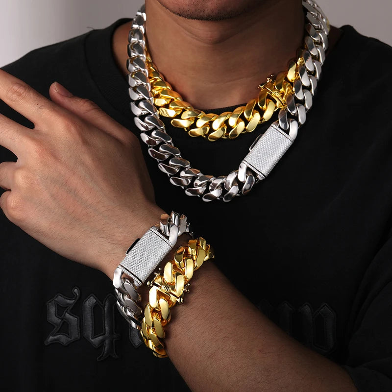Collar de cadena cubana Miami para hombre, estilo hip hop, 20 mm, plata de ley, circonita moissanita VVS, estilo "iced out" con cierre de caja, para dropshipping