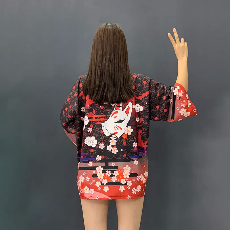 Damskie topy i bluzki 2020 Harajuku Kawaii koszula japoński streetwear strój kimono kardigan damska bluzka yukata AA001