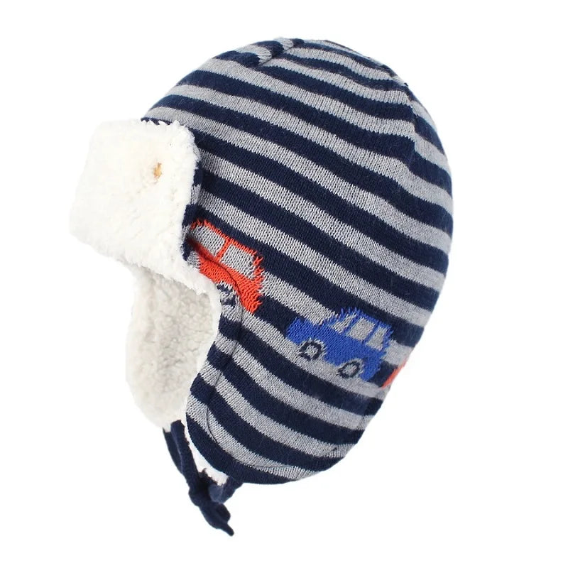Connectyle  Baby Boys Girls Winter Skull Hat Cute Cartoon Dinosaur Cotton Fleece Lined Windproof Earflap Warm Outdoor Daily Hat