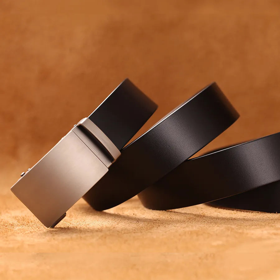 Cinturón automático de piel de vaca auténtica para hombre, cinturón formal con hebilla automática, correa de piel auténtica para negocios