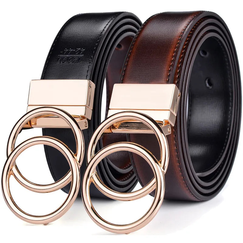 Cinturón reversible de piel para mujer, con hebilla giratoria de doble anilla, dos caras, para vaqueros y vestidos, de Beltox Fine