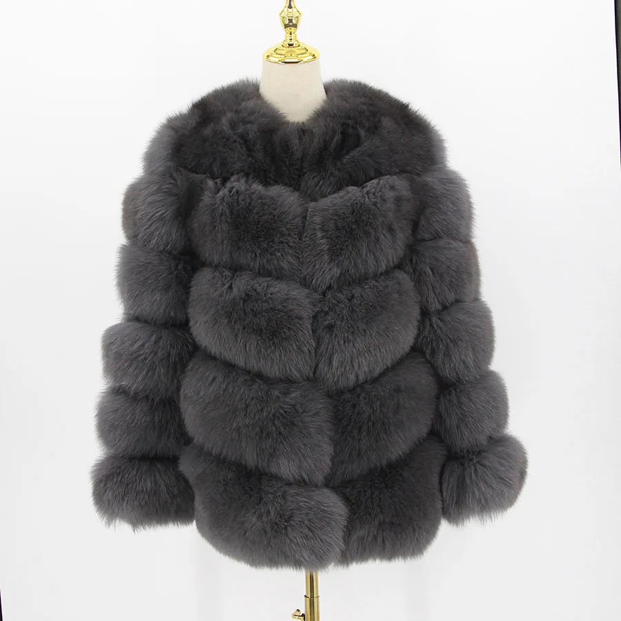Pink Java QC8066  High Quality Women  Real Fox Fur Coat Wihter Warm Thick Fox Fur Jacket Genuine Fur  Short Coat Long Sleeves