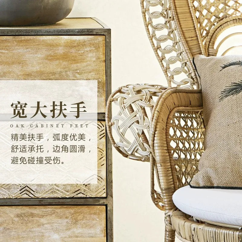 Nordic Light Luxury Rattan Dining Chair With Modern Design Solid Wood Frame Small Size for Home Hotel Restaurant Use