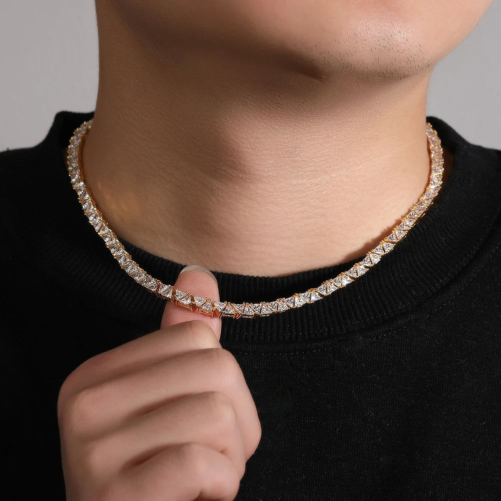 5MM Triangle Tennis Chain Brass Necklace with Zirconia Stones