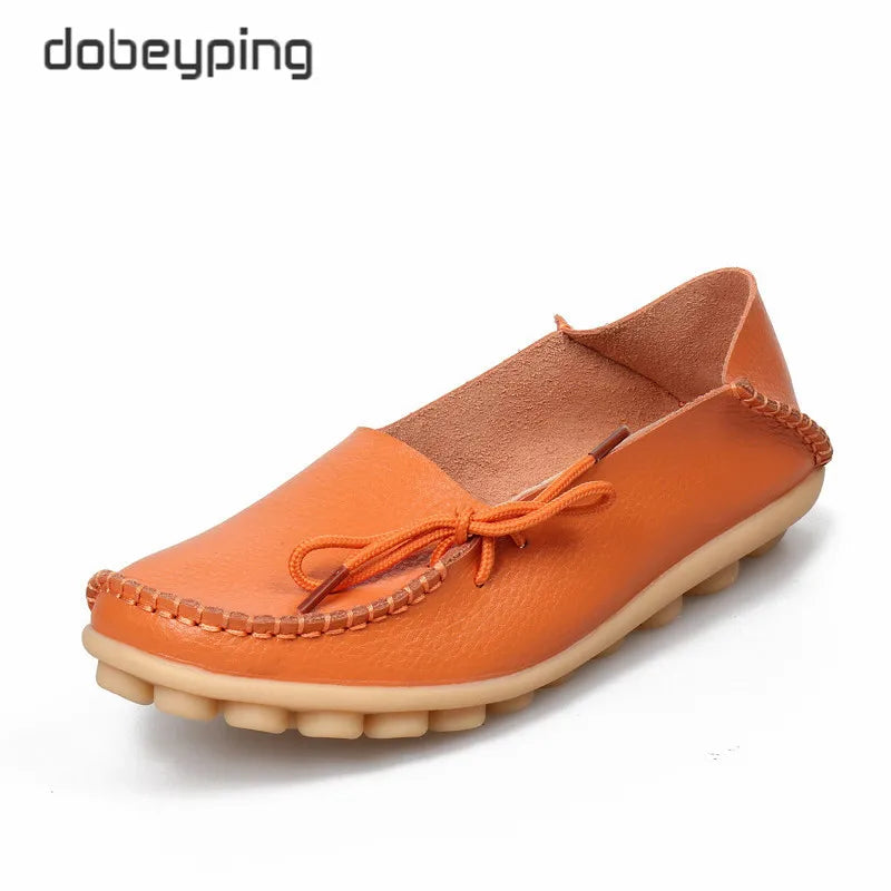 New Moccasins Women Flats 2026 Autumn Woman Loafers Genuine Leather Female Shoes Slip on Ballet Bowtie Women's Shoe Size 35-44