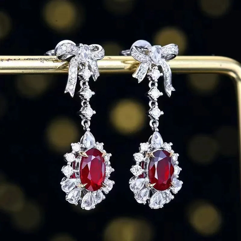 Pendientes SGARIT de joyería fina personalizada, oro de 18k, rubí rojo sangre de pichón natural de 1.63ct para mujer, piedra preciosa natural