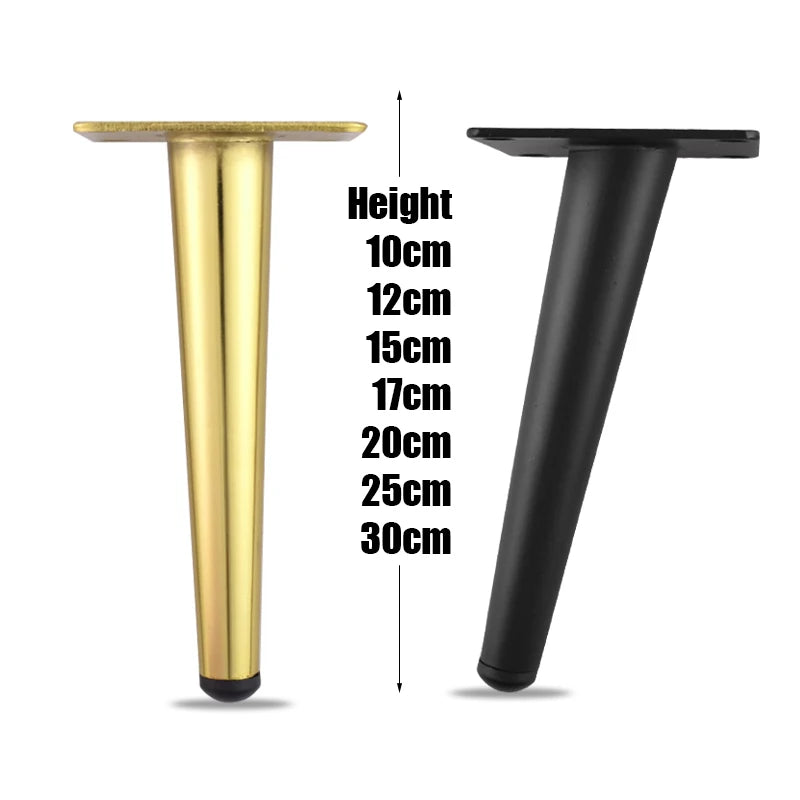 KAK 4Pcs Black Furniture Leg Gold Table Feet Replacement Cabinet Sofa Metal Feet With Screws 800KG Non-Punch Furniture Hardware