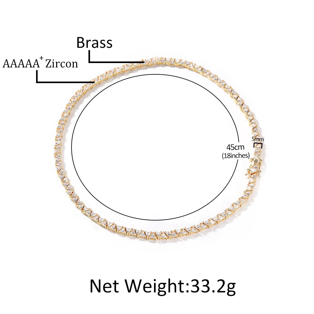 5MM Triangle Tennis Chain Brass Necklace with Zirconia Stones