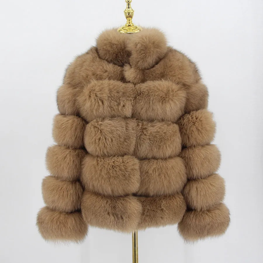 Pink Java QC8139 New Arrival Women Winter Thick Fur Coat Real Fox Fur Jacket High Quality Fox Coat Stand Collar Outfit Luxury