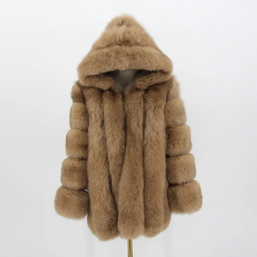 Pink Java QC8149 2018 New Model Women Real Fox Fur Coat Long Sleeves Hood Coat Genuine Fox Outfit High Quality