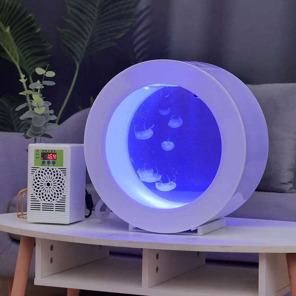 Acuario de escritorio de acrílico blanco y negro para medusas, 8l/18l/50l, pecera pequeña, regalo para el hogar, acuario redondo, pecera creativa