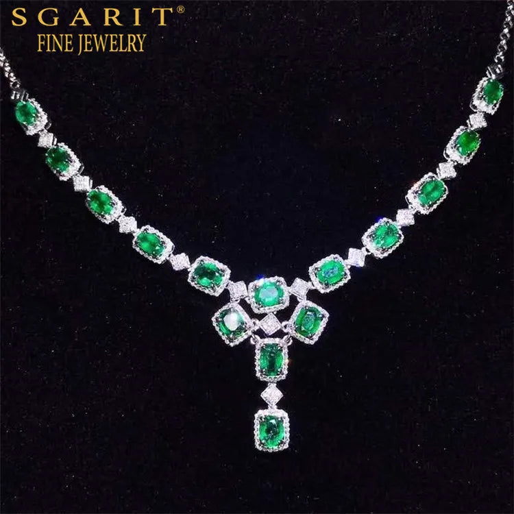 Gargantilla de joyería con piedras preciosas estilo lujoso real Sgarit, collar con colgante de esmeralda natural verde intenso de 3.64 quilates en oro de 18K