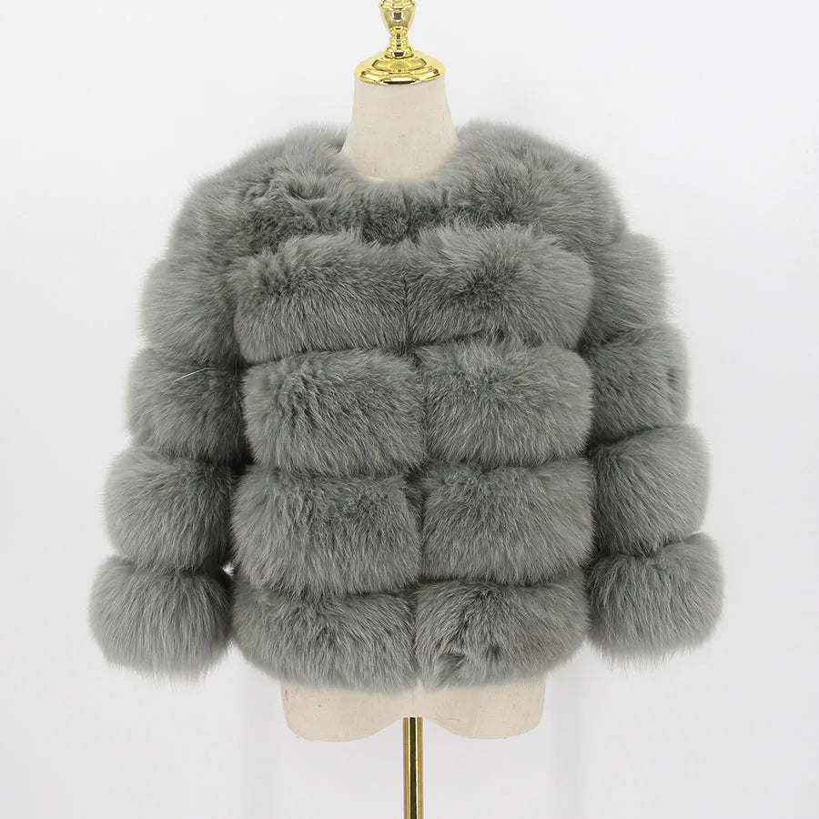 Pink Java QC1801 FREE SHIPPING Real Fox Fur Coat Women Winter Thick Fur Jacket Short Fur Coat Wholesale Genuine Fox Short Sleeve