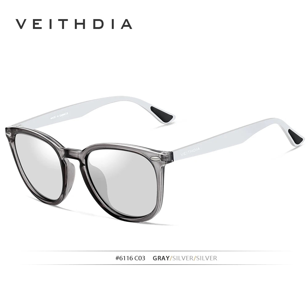 Okulary przeciwsłoneczne marki VEITHDIA unisex, aluminiowe z oprawkami TR90, fotochromowe, lustrzane, w stylu vintage, dla kobiet i mężczyzn 6116