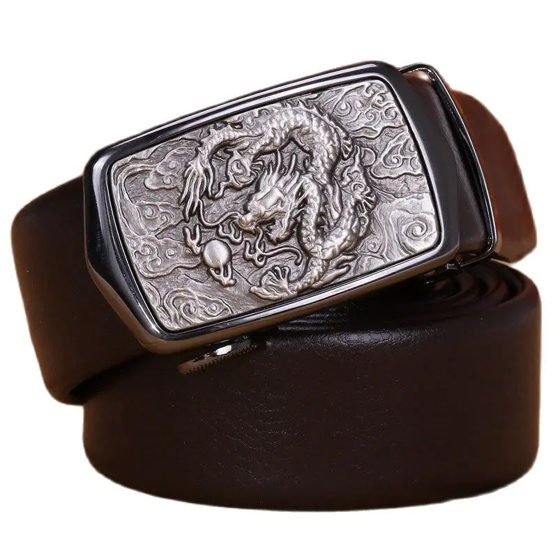 2020 Belts Men Fiber Leather Automatic Buckle Elephant Dragon Chinese Stylish Fashion 140 Cm 150 160