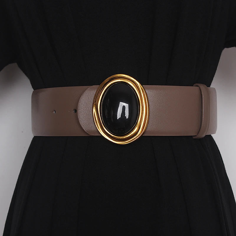 Women's Runway Fashion Double Side Genuine Leather Cummerbunds Female Dress Corsets Waistband Belts Decoration Wide Belt TB1075