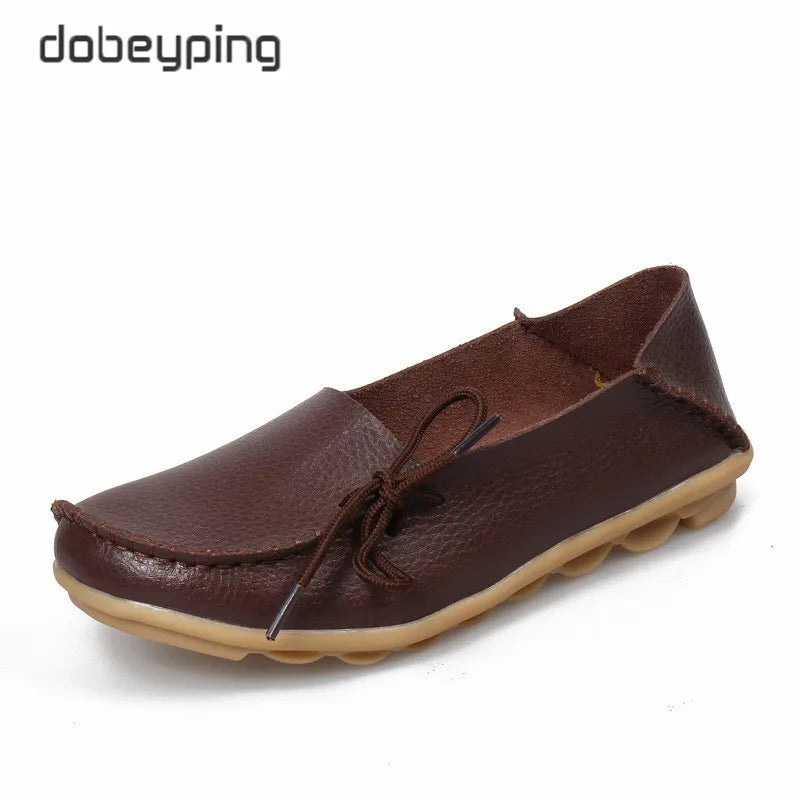New Moccasins Women Flats 2026 Autumn Woman Loafers Genuine Leather Female Shoes Slip on Ballet Bowtie Women's Shoe Size 35-44