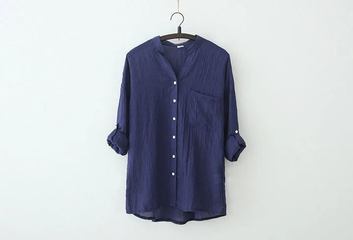 Thin Cotton Linen Sunscreen Shirt Women Elegant Vintage Long Sleeve Blouse Women Streetwear Casual Blusas Beach Tops