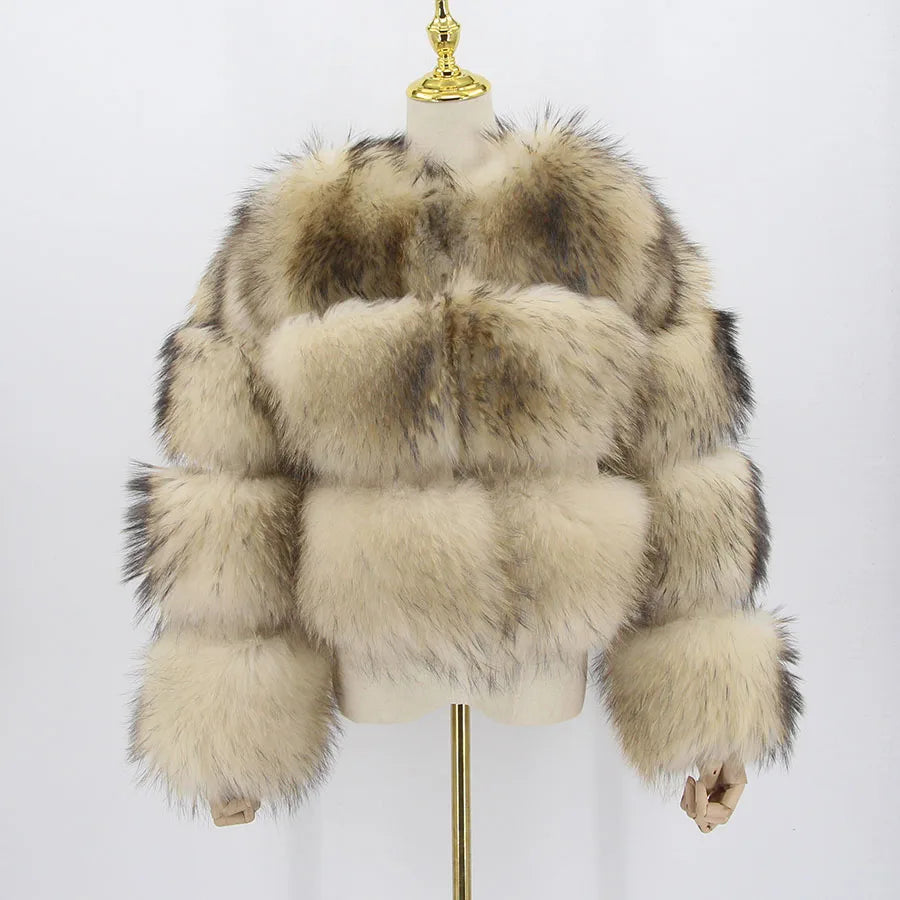 PINK JAVA QC1884 New Arrival Real Raccoon Fur Coat Women  Fur Jacket Winter Luxury Fluffy Raccoon Coats Hot Sale