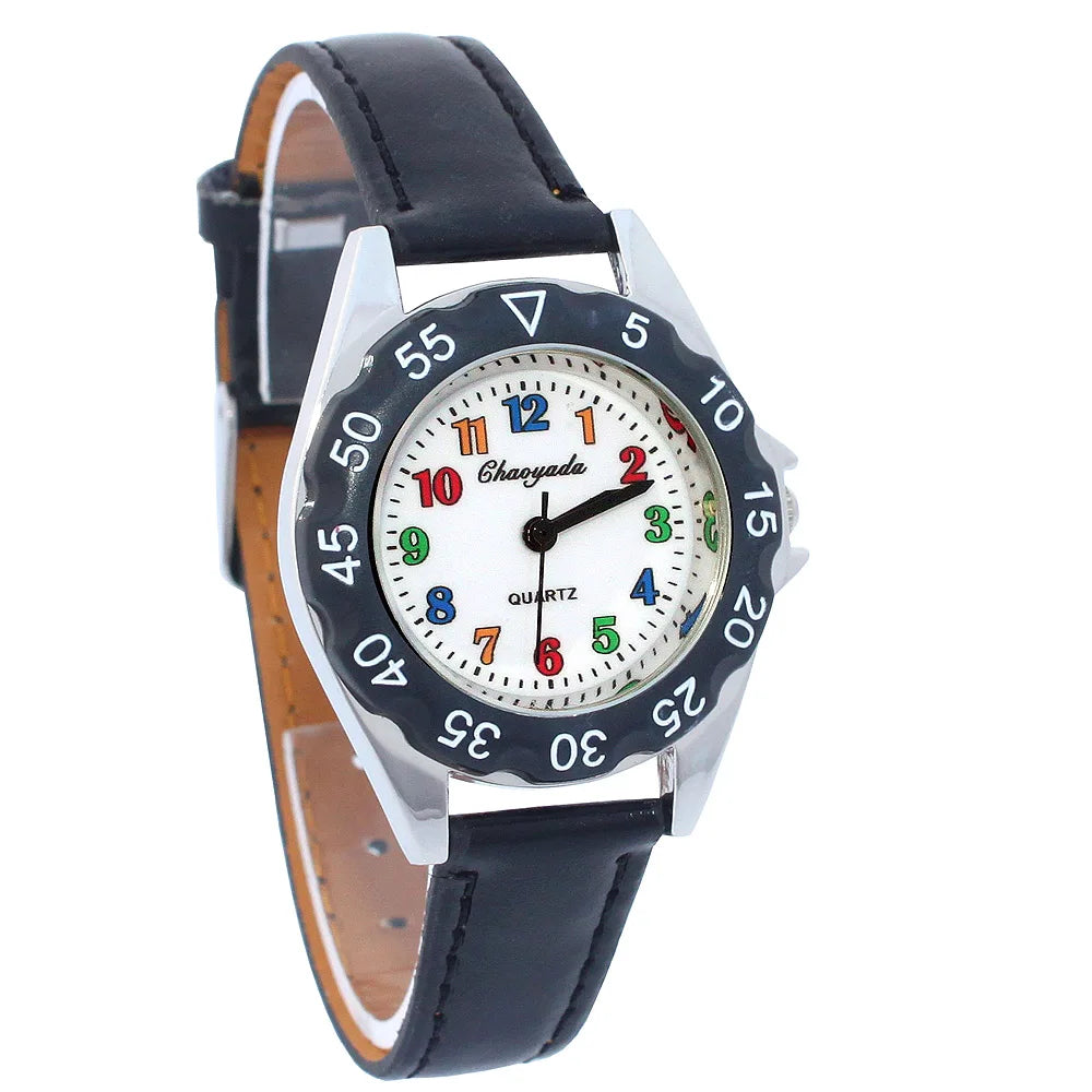 Reloj de pulsera de cuero con diseño de unicornio para niños y niñas, reloj informal de moda para aprender la hora