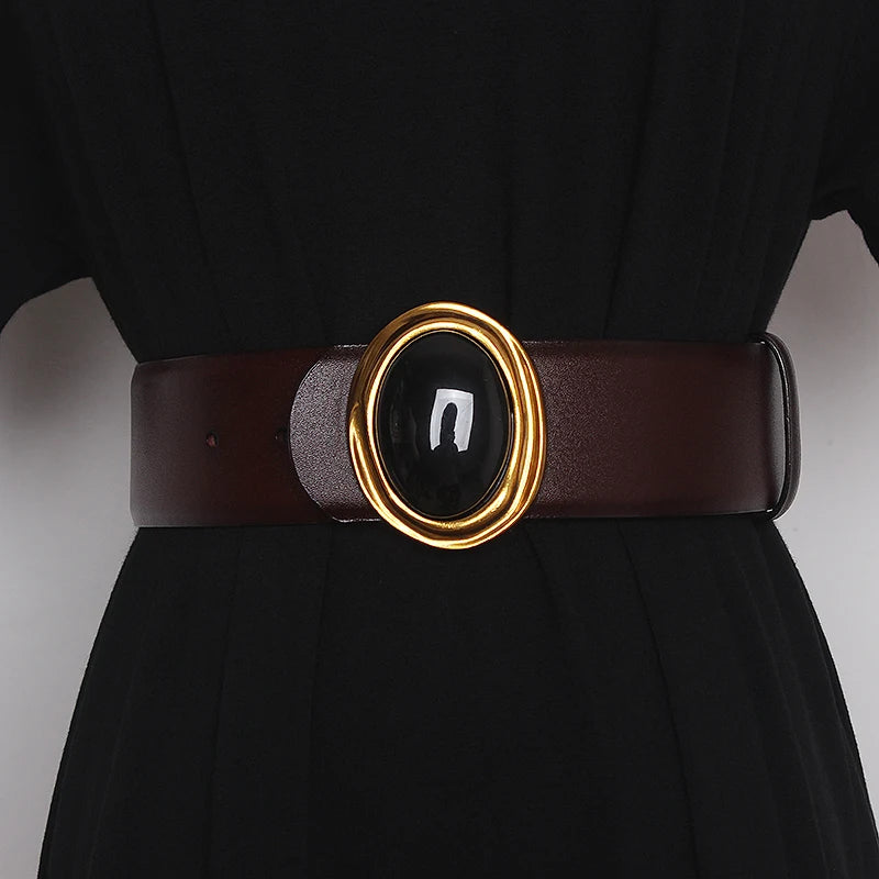 Women's Runway Fashion Double Side Genuine Leather Cummerbunds Female Dress Corsets Waistband Belts Decoration Wide Belt TB1075