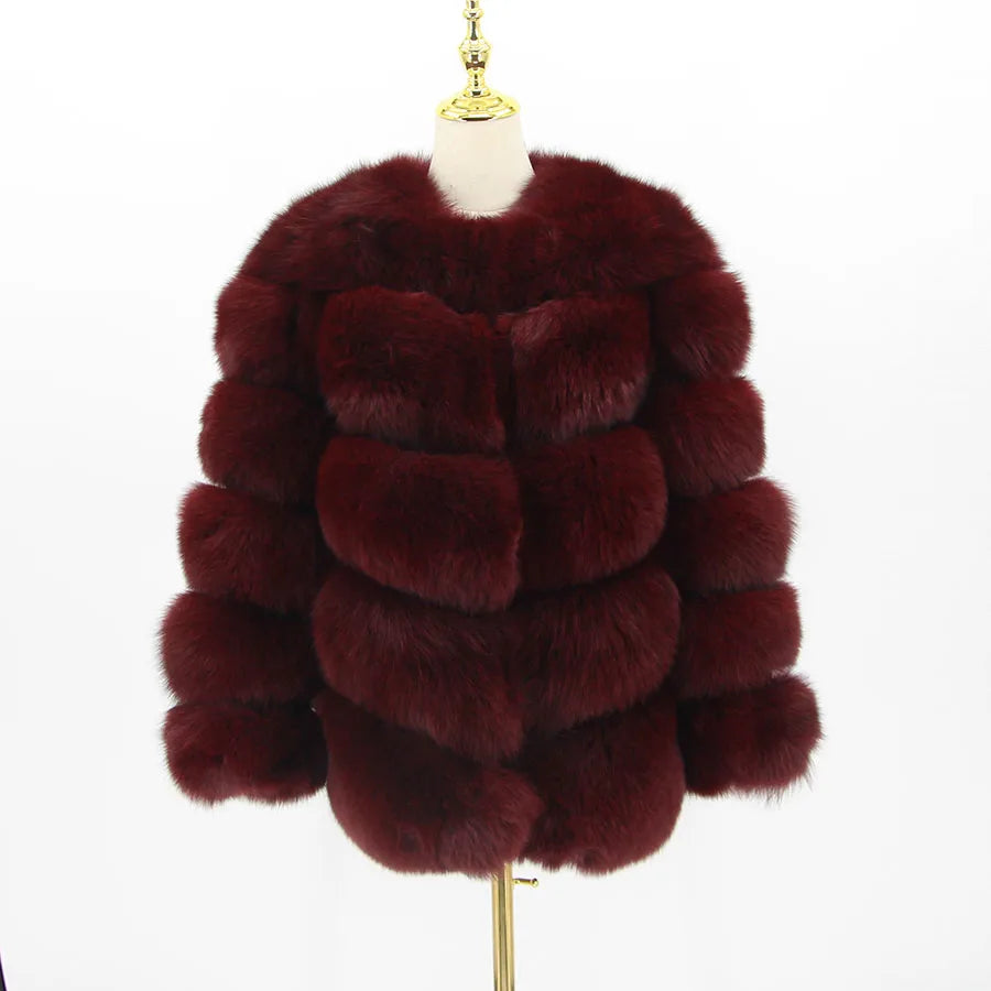 Pink Java QC8066  High Quality Women  Real Fox Fur Coat Wihter Warm Thick Fox Fur Jacket Genuine Fur  Short Coat Long Sleeves